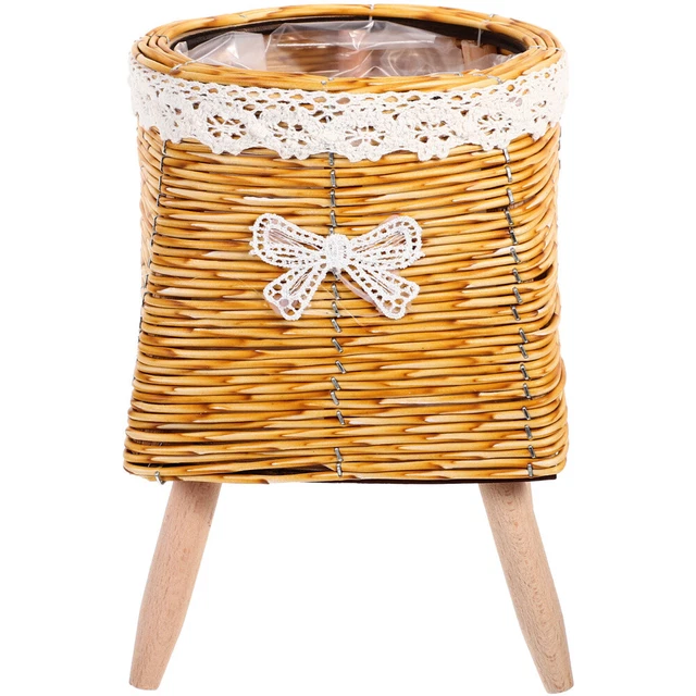 Balcon de stockage de pot de fleur tissé en bois Planteur de fleurs Planteur de