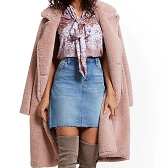 NY&Co Pink Teddy Faux Fur Coat