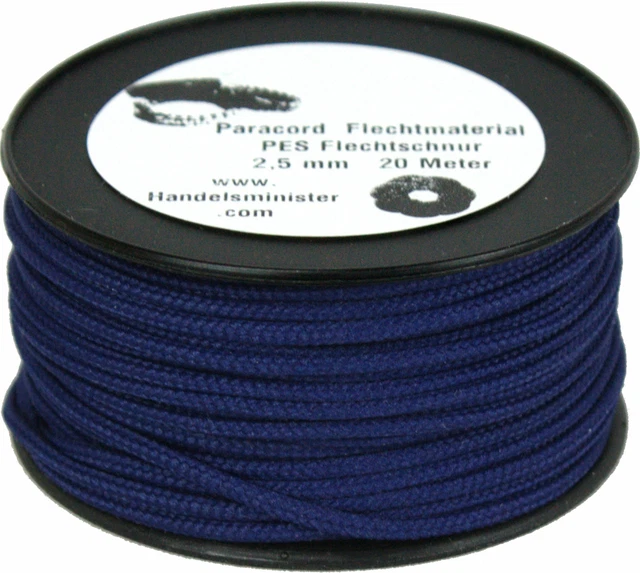 20m Paracord Flechtschnur 2,5mm marine blau unifarbig / multicolor zum Flechten