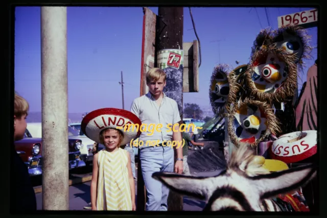 People at Tijuana, Mexico Wagon in 1966, Original Slide L8a