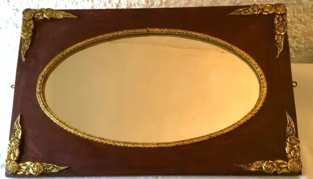 Joli Ancien MIROIR OVALE début 1900 Encadrement Bois avec Ornements Dore