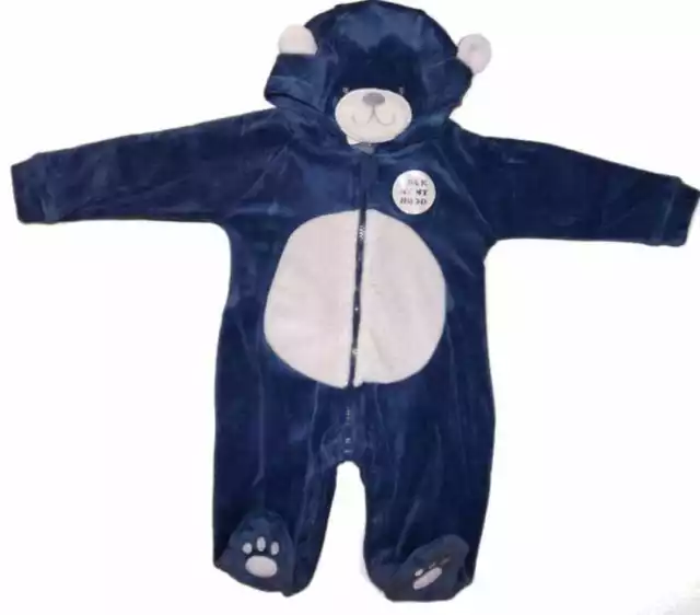 Strampler Baby Overall Schlafanzug Blau Bärchen Fleece Just Too Cute 6-9 Monate