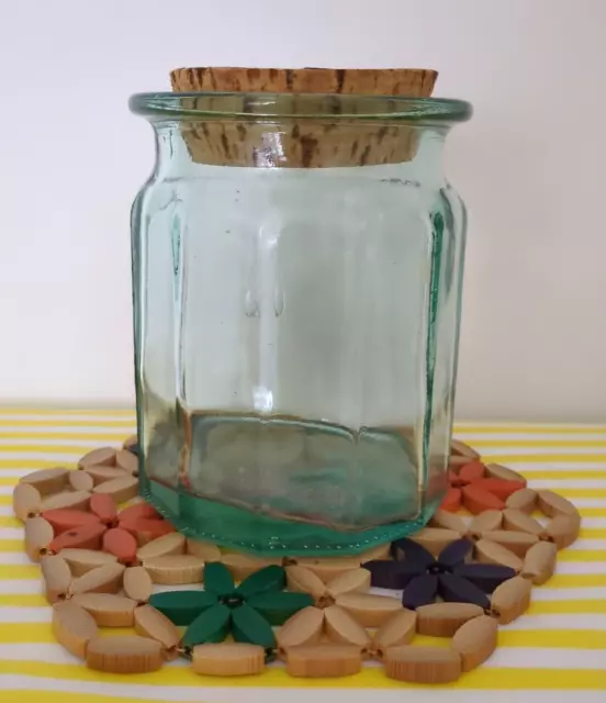 Vintage Habitat Green Glass Storage Jar with Cork Lid Kitchen 60s 70s