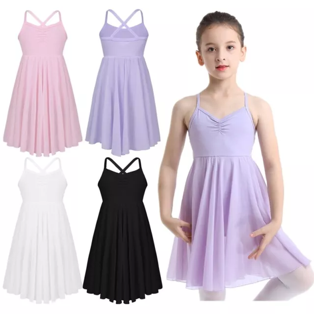 Kinder Mädchen Ballett Tanzkleid Gymnastik Trikot mit Chiffon Rock Tanzen Kleid