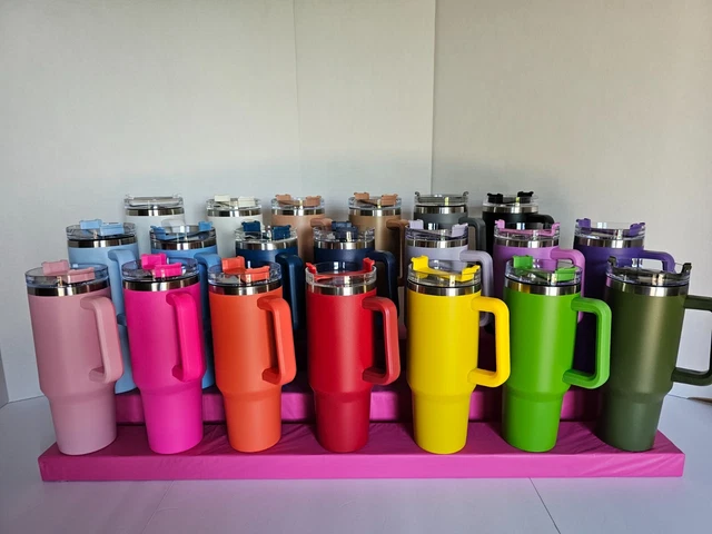 40oz Tumblers with handle, lid & straw - Unbranded and silicone sleeves