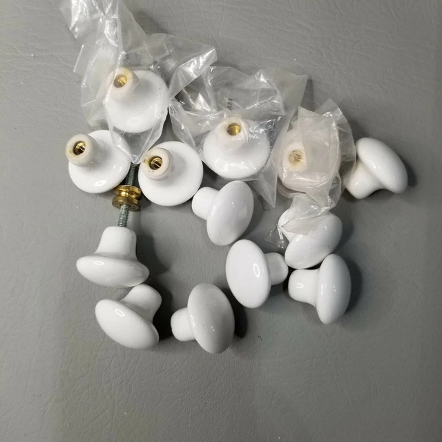 13 Vintage White Ceramic Porcelain Cabinet Drawer Knobs Pulls lot set