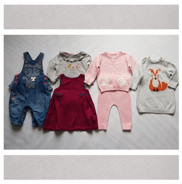 Baby Girls Outfit Bundle 3-6 Months / incl. M&S Dress Next Dungarees Mothercare