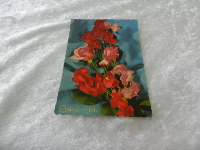 1970 CPSM Bonne Feête postcard / bouquet of flowers roses