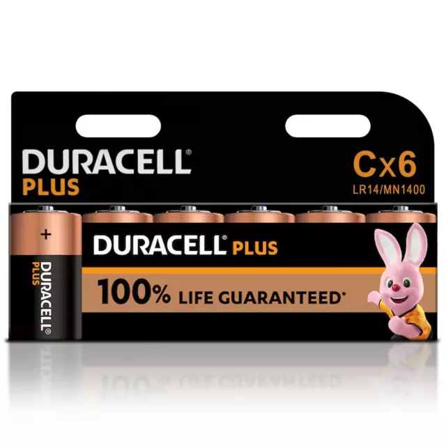 6 X Duracell C Size Plus Power Alkaline C4 Batteries Lr14 Mn1400 Expiry 2029