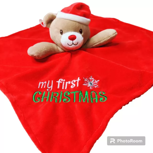 Baby Starters My First Christmas Santa Bear Red Rattle Security Blanket Lovey