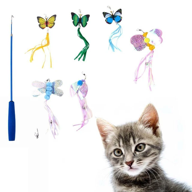 Jouets en plumes de chat extensibles avec 6 recharges de plumes pour