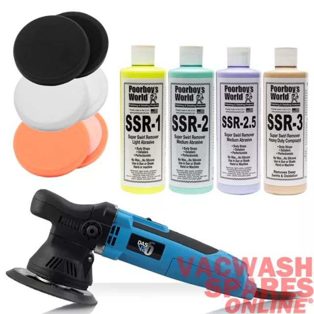 Das-6 V2 Dual Action Machine Polisher - Poorboys Ssr 1-2-2.5-3 & Pads Set