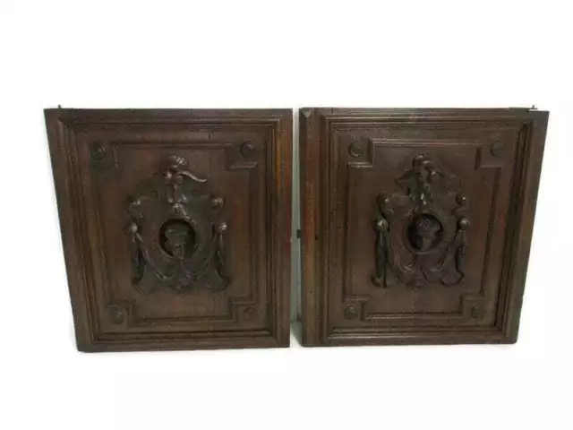 Pair Antique French hand Carved Oak   Door Panels Reclaimed Architectural Salvag