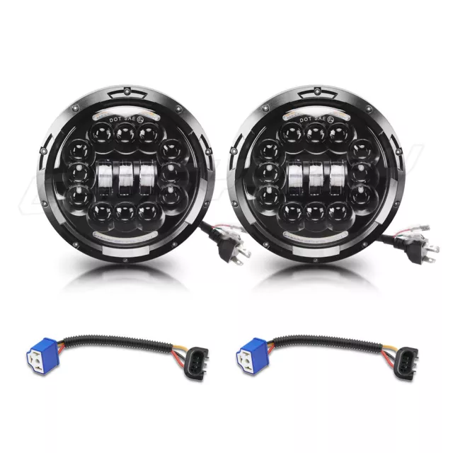 Fit Freightliner Century Class 7inch LED Round Headlights Pair w/DRL Hi/Lo Beam