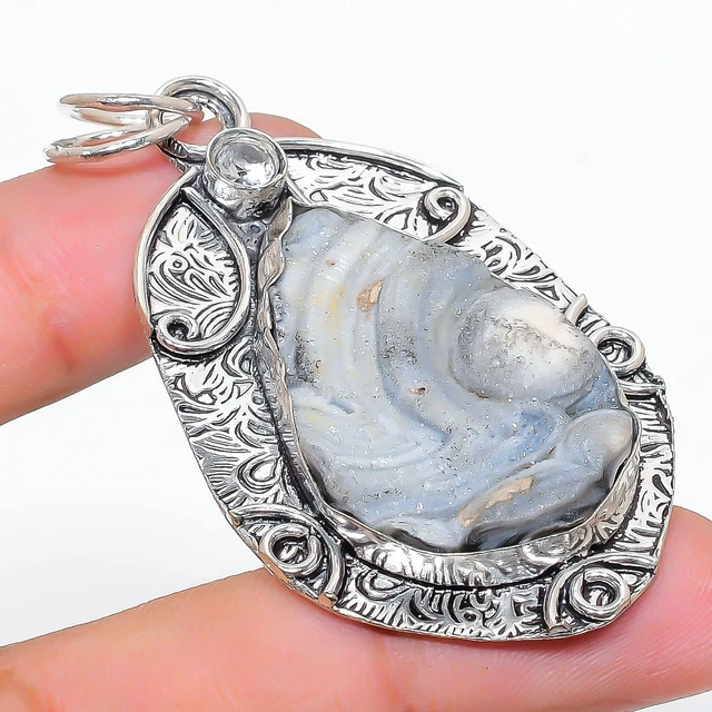 Desert Rose Druzy, Topaz Gemstone 925 Sterling Silver Jewelry Pendant 2.52" C926