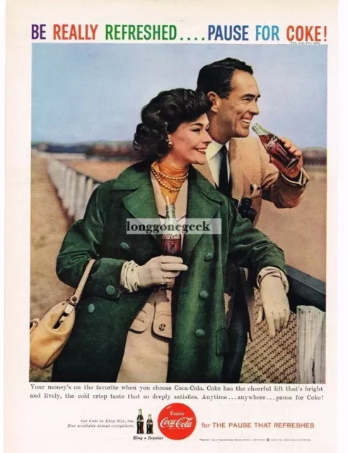 1959 COCA COLA Man Woman Enjoying COKE At Horse Track Vintage Print Ad