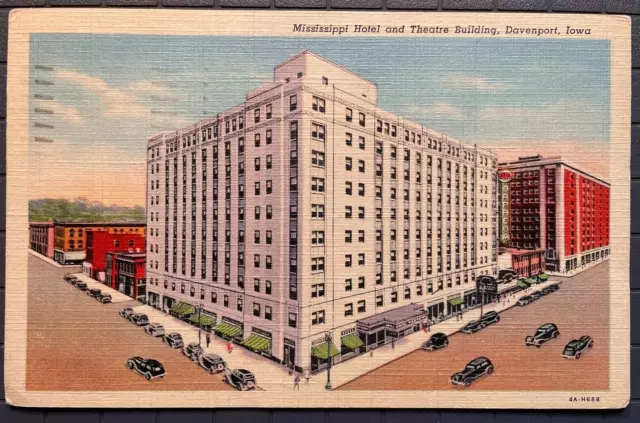 Vintage Postcard 1942 Mississippi Hotel & Theatre Building Davenport Iowa (IA)