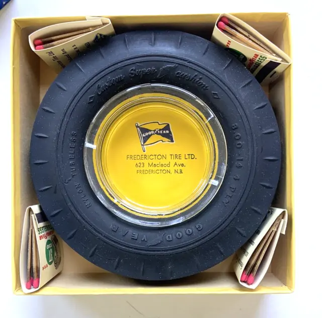 Vintage Goodyear Real Tire Glass Advertising Ashtray Original with Rare Box