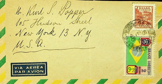 SEPHIL BRAZIL 1946 POST WWII 2v AIRMAIL COVER FROM BILAC TO NEW YORK USA
