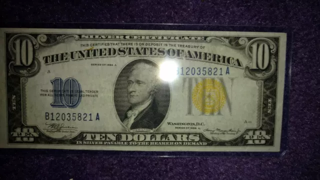 FR-2309 $10 1934 A Silver Certificate North Africa Uncirculated Yellow Seal.