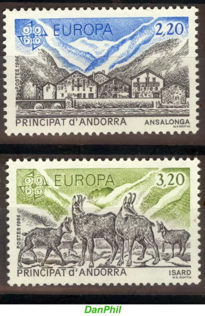 Andorra Fr 1986 Europa CEPT (**) como nuevo, Mi 369-70; Y&T 348-49 cuota €9,-