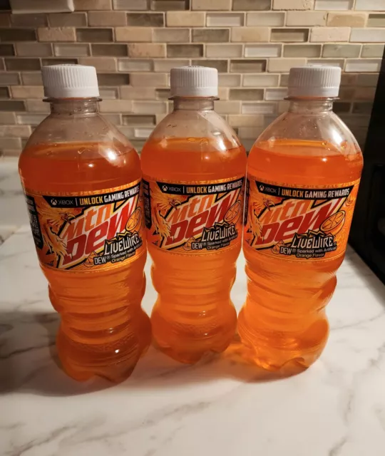 Lot of 3 - Mountain Dew Livewire Full 20oz Sealed Bottle Orange - June 2024 Exp