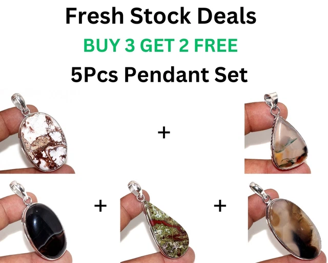 Wild Horse Agate Onyx, Jasper 5Pcs Pendant Combo Set 2-1.7-2.1-2.5-2.5" GW