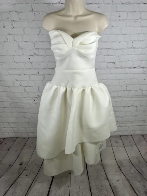 NWD ASOS Design Ivory Strapless Bandeau Cup Midi Dress W/ Layered Skirt Size 6