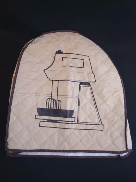 Vintage Stand Mixer Cover Quilted Cream with Brown Trim Black Graphic