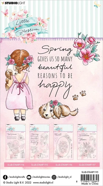 Paquete de 2 Estampillas de Estudio Light Little Blossom-N.o 195, Puppy Love -SELLO 195