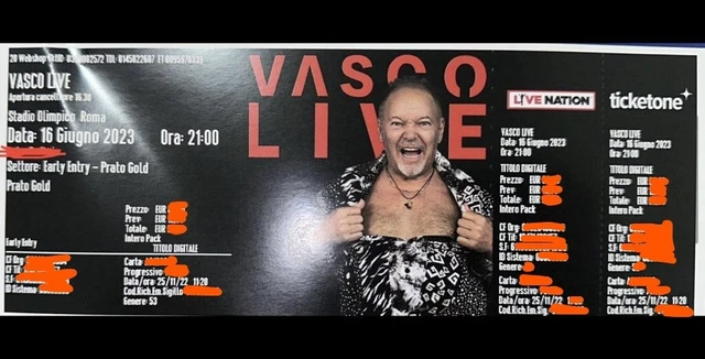 2 biglietti Vasco Rossi 16/06 Roma - prato GOLD settore EARLY ENTRY