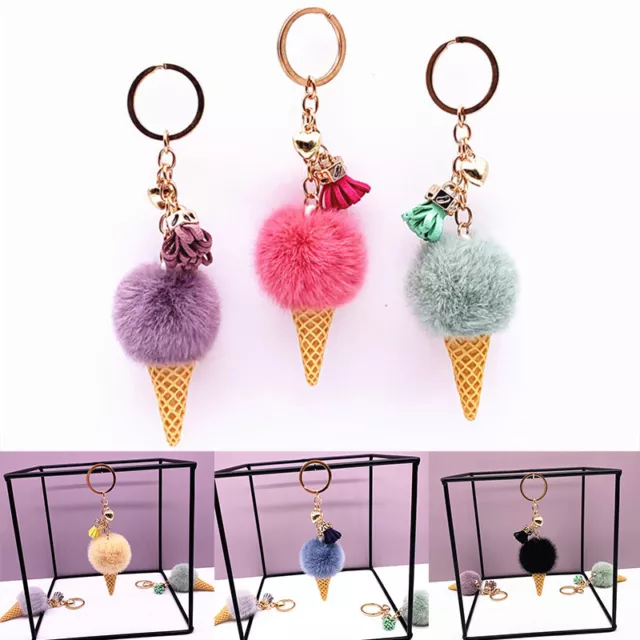 Faux Fur Pom Pom Ball Key Chain Bag Charm Fluffy Keyring Accessories Girls Gift