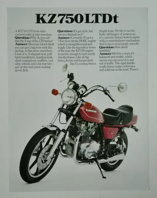 Kawasaki KZ 750 LTDt de 1980 USA Prospectus Catalogue Brochure Moto