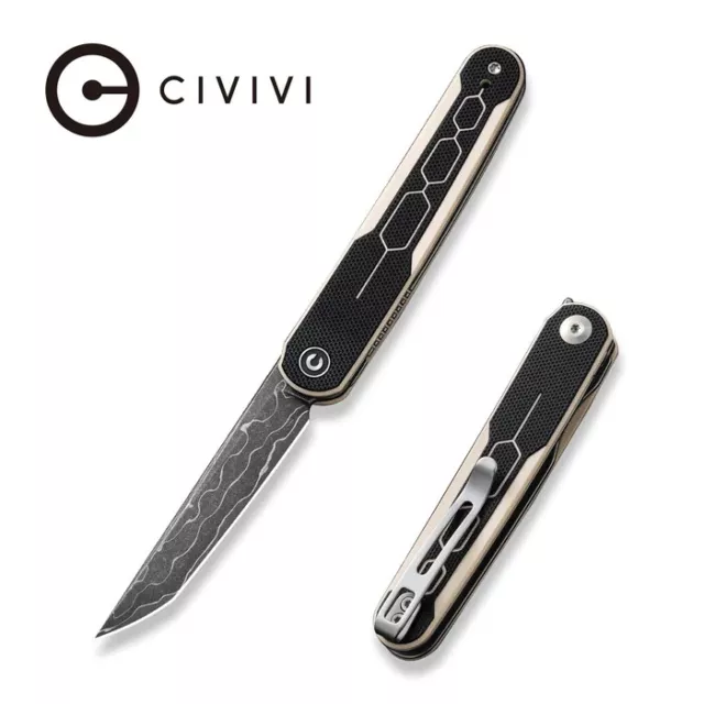 CIVIVI KwaiQ Flipper Ivory & Black G10 Damascus C23015-DS1