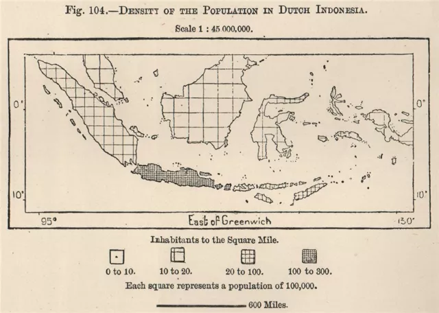 Density of the population in Dutch Indonesia. East Indies 1885 old antique map