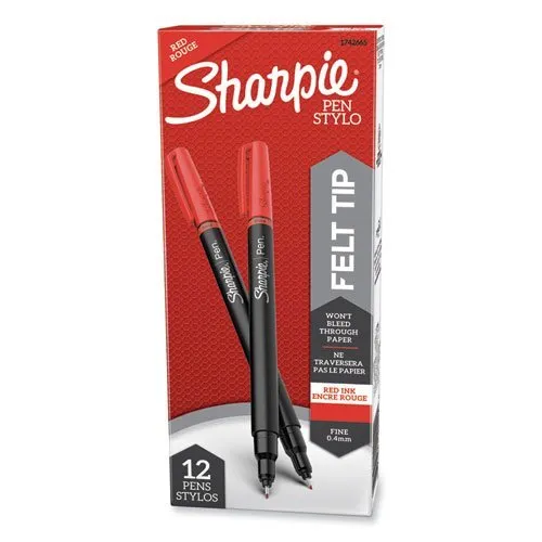 Sharpie 1742665 Plastic Point Permanent Pen, Red Ink, Fine, 12 Pens (SAN1742665)
