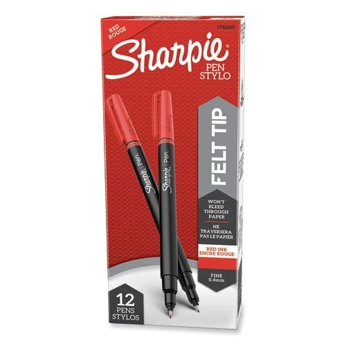 Sharpie 1742665 Plastic Point Permanent Pen, Red Ink, Fine, 12 Pens (SAN1742665)