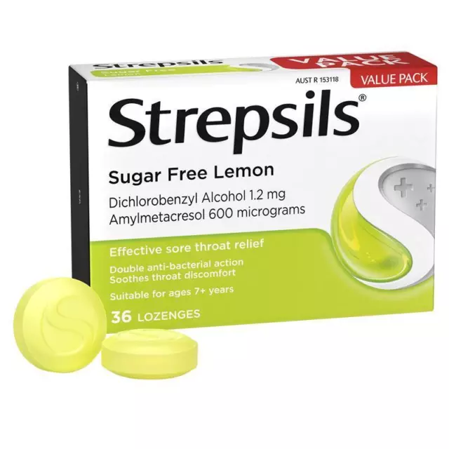 Strepsils Sore Throat Relief Sugar Free Lozenges Lemon 36 pack