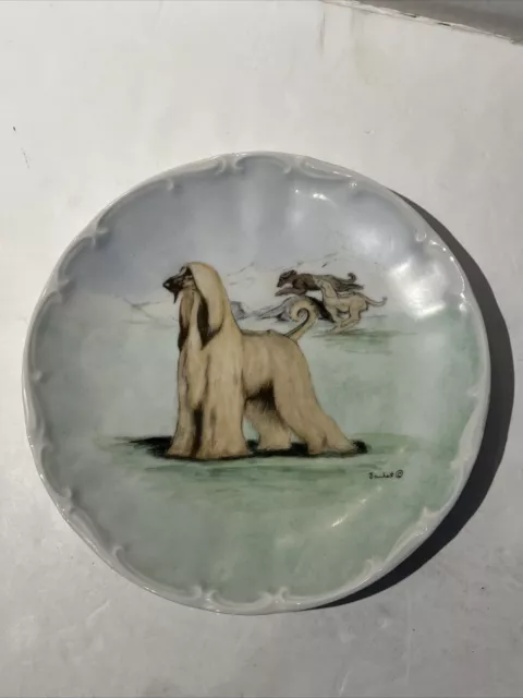 Barnhart Studios Afghan Dogs Plate Numbered Hand Painted 8”