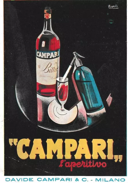 Pubblicita' 1927 Campari Bitter Aperitivo Bar Drink Sifone Selz  Nizzoli Cordial