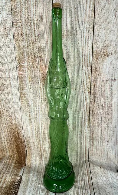 Midcentury Italian  32" Green Glass Vtg Chianti Wine Bottle Standing Woman