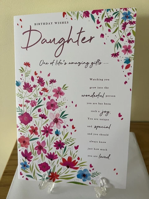 Cherry Orchard Granddaughter Birthday Card - To A Lovely Granddaugther On Your Birthday - Artistic Lady In Gorgeous Blue Floral Dress - Flitter & Gold - View #2