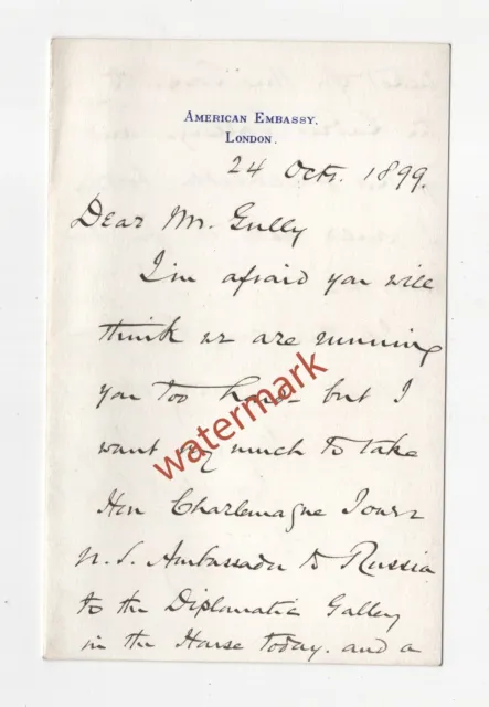 Joseph Hodges Choate, American lawyer & diplomat, autograph letter, 1899