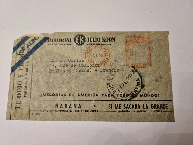 Airmail Argentina To France 1955