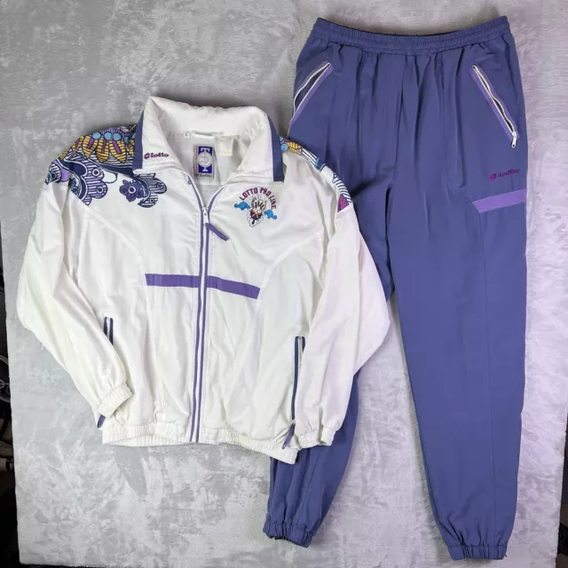 VINTAGE LOTTO TENNIS Tracksuit Men's Large Purple White Preppy Athletic ...