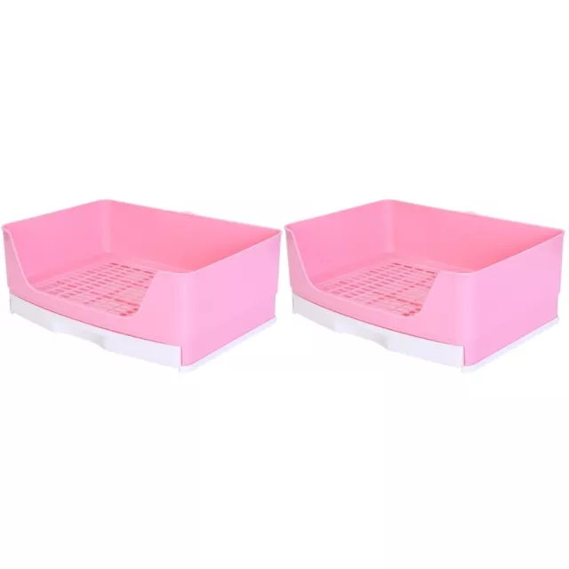 Paquete de 2 bandejas para servir inodoro de plástico rosa para conejos entrenamiento de mascotas pequeñas