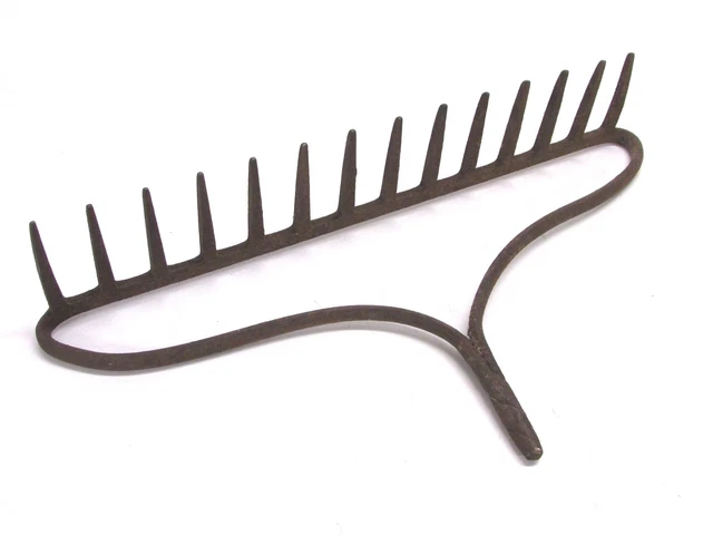 Rustic 14-Tine Graden Rake Head, Repurpose, Wall Hanger, 14-3/4" Long