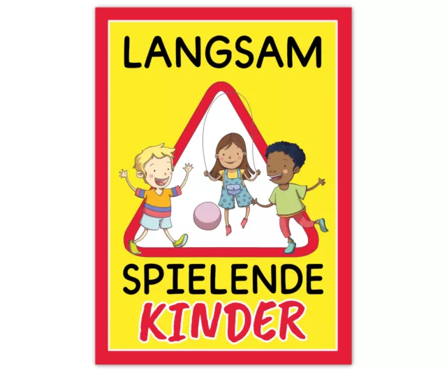 Achtung Kinder Schild mit Leuchtfarben - Warnschild spielende Kinder – Vorsicht