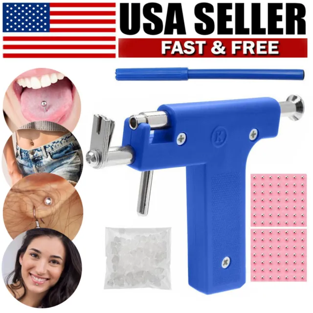 PROFESSIONAL DIY EAR Piercing Gun Body Nose Navel Tool Kit Jewelry with