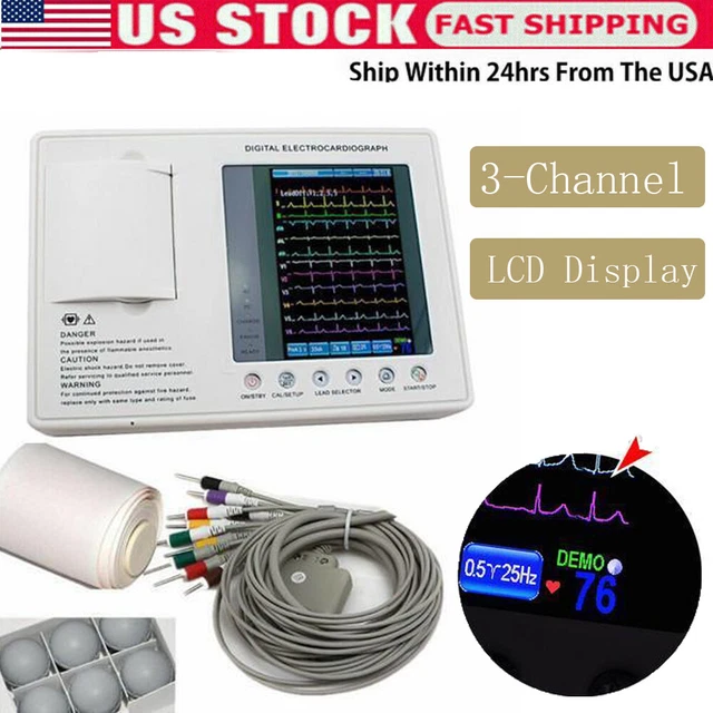 MEDICAL GRADE 3CHANNEL ECG EKG Machine with LCD Display Accurate